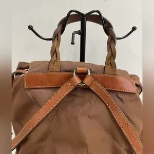 Dooney & Bourke Designer Nylon Flap Backpack Brown Canvas Leather Trim Nylon Flap Backpack – ILoveDooney main image 3